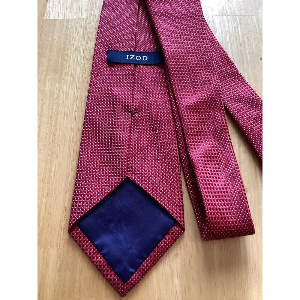IZOD Men’s Tie red beige Micro dot 3.5” silk mens‎ Designer Necktie Tie